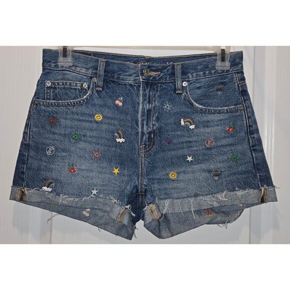 American Eagle Embroidered denim shorts sz 4 - Picture 1 of 5